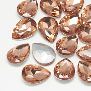 Pointed Back Glass Rhinestone Cabochons, Back Plated, Faceted, teardrop, Vintage Rose, 25x18x8mm(RGLA-T081-18x25mm-08)