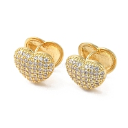 Clear Cubic Zirconia Heart Hoop Earrings, Brass Jewelry for Women, Real 18K Gold Plated, 14.5x17mm(EJEW-F316-03G)