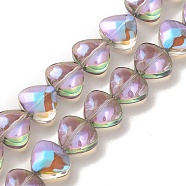 Transparent Electroplate Glass Bead Strands, Half Rainbow Plated, Heart, Thistle, 12x13x7mm, Hole: 1mm, about 55pcs/strand, 25.51''(64.8cm)(EGLA-P050-HR01)