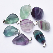 Natural Fluorite Pendants, with Platinum Tone Alloy Finding, Nuggets, 26~32x15~22x10~16mm, Hole: 7x2mm(G-S282-14)