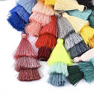 Polyester Tassel Big Pendant Decorations, with Iron Findings, Platinum, Mixed Color, 55~63x18~25mm, Hole: 6mm(X-FIND-S290-M)