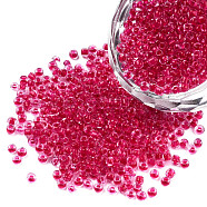 12/0 Glass Seed Beads, Transparent Inside Colours, Round Hole, Round, Camellia, 12/0, 2~2.5x1.5~2mm, Hole: 0.8mm, about 3333pcs/50g(X-SEED-A014-2mm-133)