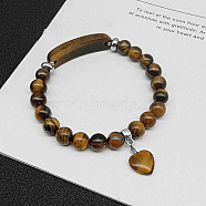 Natural Tiger Eye Charm Stretch Bracelets for Women Men, Heart, No Size(JX9196-3)