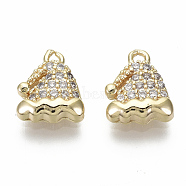 Brass Micro Pave Clear Cubic Zirconia Charms, Nickel Free, Christmas Hat, Real 18K Gold Plated, 9.5x8x2.5mm, Hole: 1mm(KK-S348-528-NF)