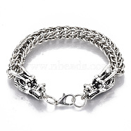 Men's Alloy Wheat Chain Bracelets, with Lobster Claw Clasps, Dragon, Antique Silver, 8-1/2 inch(21.5cm)(BJEW-T014-09AS)
