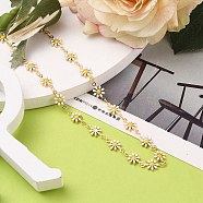 Brass Enamel Daisy Link Chain Necklaces, with 304 Stainless Steel Lobster Claw Clasps & Heart Charms, Golden, 15-1/2 inch(39.5cm)(NJEW-JN03173)