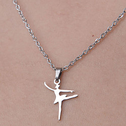 201 Stainless Steel Dancer Pendant Necklace, Stainless Steel Color, 17.72 inch(45cm)(NJEW-OY001-28)