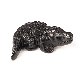 Natural Obsidian Display Decorations, Reiki Energy Stone Figurine, Crocodile, 51x37x17.5mm(DJEW-PW0009-023B)