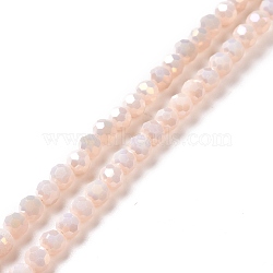 Faceted(32 Facets) Round Full Rainbow Plated Imitation Jade Electroplate Glass Beads Strands, Light Goldenrod Yellow, 4mm, Hole: 1mm, about 100pcs/strand, 14.9 inch(EGLA-J130-FR09)