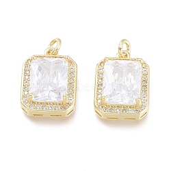 Brass Micro Pave Cubic Zirconia Charms, with Jump Rings, Rectangle, Clear, Real 18K Gold Plated, 14.5x10x4.8mm, Hole: 1.6mm(ZIRC-F114-08-G)