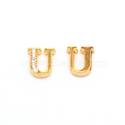 Alloy Slide Charms, with Crystal Rhinestone and Initial Letter A~Z, Letter.U, U: 11.5x10.8x4mm, Hole: 1.5x8mm(PALLOY-TAC0012-21U)