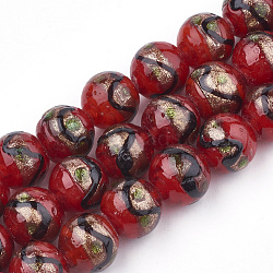 Handmade Gold Sand Lampwork Beads, Round, Red, 12~12.5x11~12mm, Hole: 1.5~2mm(LAMP-T006-02H)