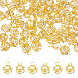 60Pcs Iron Wire Pendants, Spiral Bead Cage Round Charms, Golden, 15~16x14mm, Hole: 4~5mm(IFIN-HY0001-09)