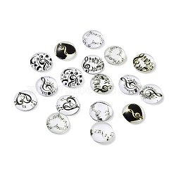 Glass Cabochons, Flat Round with Musical Note Pattern, Flat Round, 10x3.5mm(GLAA-XCP0001-35)