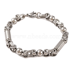 Tarnish Resistant 201 Stainless Steel Round Ball Byzantine Chain Bracelets, with 304 Stainless Steel Clasps, Stainless Steel Color, 8-3/4 inch(22.2cm)(BJEW-B078-78P)