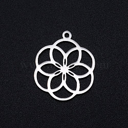 201 Stainless Steel Filigree Charms, Seed of Life/Sacred Geometry, Stainless Steel Color, 22.5x18.5x1mm, Hole: 1.5mm(STAS-T049-T671-1)