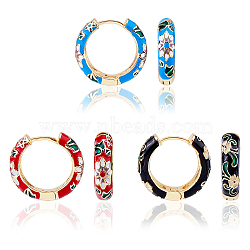 3 Pairs 3 Colors Brass Flower Pattern Hoop Earrings, Mixed Color, 21x22x5.5mm, 1 pair/color(EJEW-FI0003-07)