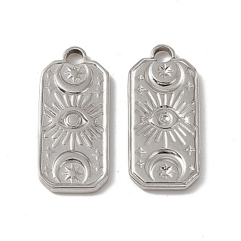 201 Stainless Steel Charms, Rectangle with Moon & Star & Eye Charm, Stainless Steel Color, 22x10x1.5mm, Hole: 2.2mm