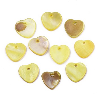 Natural Freshwater Shell Charms, Dyed, Heart, Champagne Yellow, 12.5x13x2mm, Hole: 1.5mm