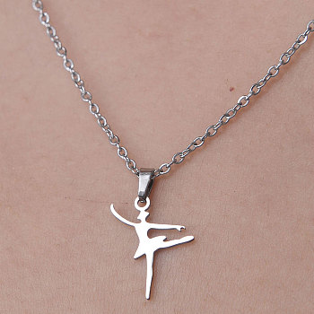 201 Stainless Steel Dancer Pendant Necklace, Stainless Steel Color, 17.72 inch(45cm)