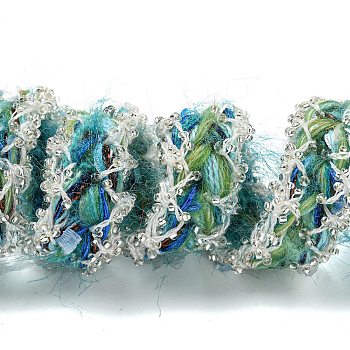 Polyester Crochet Lace Trim, Knitted Decor Trimming with Glass Pearl, for Clothes Bridal Dress, Teal, 3/4 inch(20mm)