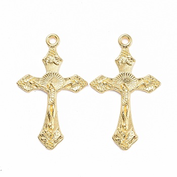 Tibetan Style Pendants, For Easter, Lead Free and Cadmium Free, Crucifix Cross Pendant, Golden, 33.5x20.5x2.5mm, Hole: 2mm
