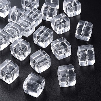 Transparent Acrylic Beads, Square, White, 16.5x16x16mm, Hole: 3mm, about 116pcs/500g