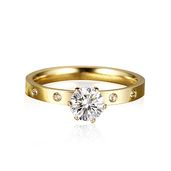 201 Stainless Steel Rhinestone Finger Rings for Women, Golden, US Size 8(18.1mm)
