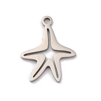 Non-Tarnish 201 Stainless Steel Pendants, Laser Cut, Sea Animal Charm, Stainless Steel Color, Starfish, 17.5x13.5x1mm, Hole: 1.5mm