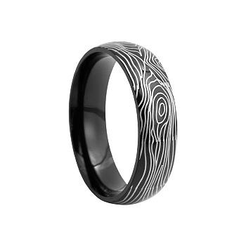 Annual Ring Pattern 201 Stainless Steel Finger Rings, Black, 6mm, US Size 9(18.9mm)