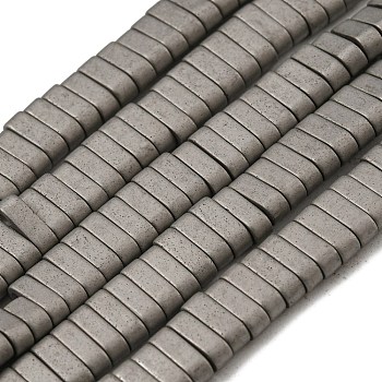 Electroplated Non-magnetic Synthetic Hematite Beads Strands, Rectangle, Matte Style, 2-Hole, Gray, 6x2x3mm, Hole: 1.2mm, about 199pcs/strand, 15.75 inch(40cm)