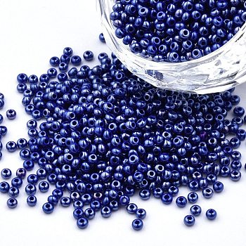 12/0 Czech Opaque Glass Seed Beads, Lustered, Round, Dark Blue, 2x1mm, Hole: 0.7mm, about 500g/bag