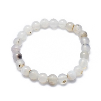 Natural Agate Bead Stretch Bracelets, Round, 2-1/8 inch~2-3/8 inch(5.5~6cm), Bead: 8mm