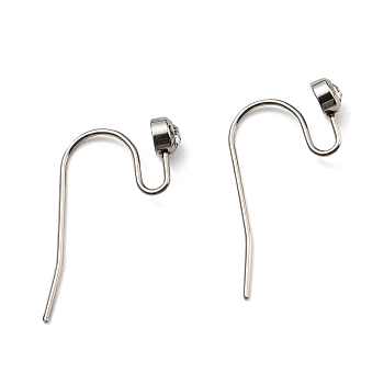304 Stainless Steel Earring Hooks, with Rhinestone, Crystal, Stainless Steel Color, 21x17x4mm, 21 Gauge, Pin: 0.7mm