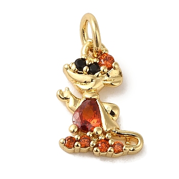 Brass Micro Pave Red Cubic Zirconia Pendants, Real 18K Gold Plated, 14x9.5x2.5mm, Hole: 3.2mm