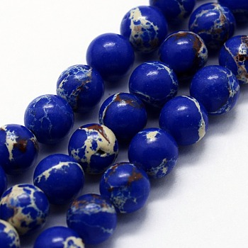 Synthetic Imperial Jasper Beads Strands, Dyed, Round, Medium Blue, 8mm, Hole: 0.8mm, about 47pcs/strand, 14.96 inch(38cm)