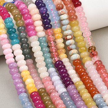 Dyed Natural White Jade Beads Strands, Smooth Rondelle, Mixed Color, 8x4.5mm, Hole: 0.7mm, about 79pcs/strand, 15.94''(40.5cm)