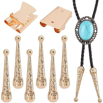 3Pcs Iron Bolo Tie Slide Clasps, with 6Pcs Alloy Cord Ends, for Bolo Tie Making, Light Gold, 30~52x25x9.5~11mm, Hole: 2.5mm, Inner Diameter: 3.5~5.5x5.5~17mm