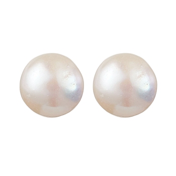 Natural Pearl Ear Studs, with Sterling Silver Findings, Round, Platinum, 19x10mm