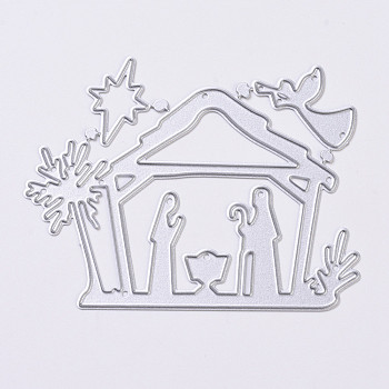 Carbon Steel Cutting Dies Stencils, for DIY Scrapbooking/Photo Album, Decorative Embossing DIY Paper Card, House with Human, Matte Platinum Color, 61x79x0.9mm