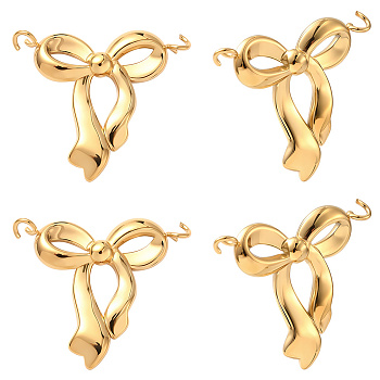 12Pcs 304 Stainless Steel Bowknot Connector Charms, Ion Plating(IP), Real 14K Gold Plated, 18.5x21.5x2mm, Hole: 1.6mm, 12pcs/set