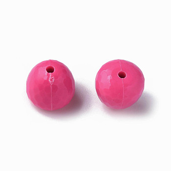 Opaque Acrylic Beads, Faceted, Teardrop, Deep Pink, 15x14.5mm, Hole: 2mm, about 243pcs/500g