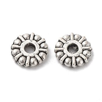 Tibetan Style Alloy Beads, Cadmium Free & Lead Free, Flat Round, Antique Silver, 9x2mm, Hole: 2.5mm, about 1428pcs/1000g
