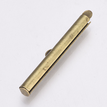Brass Slide On End Clasp Tubes, Slider End Caps, Antique Bronze, 5.5~6x30x4mm, Hole: 1x3mm, Inner Diameter: 3mm