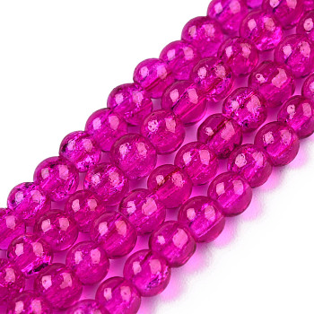 Crackle Glass Beads Strands, Round, Fuchsia, 6mm, Hole: 1.3~1.6mm, about 133pcs/strand, 31.4 inch