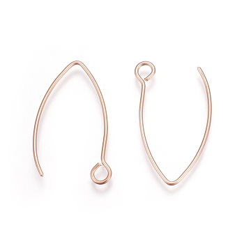 Ion Plating(IP) 304 Stainless Steel Earring Hooks, with Horizontal Loop, Rose Gold, 26x15.5mm, Hole: 2.5mm, 20 Gauge, Pin: 0.8mm