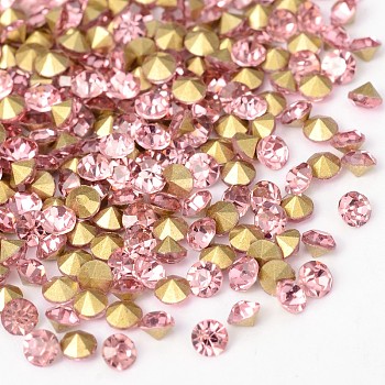 Back Plated Grade A Diamond Glass Pointed Rhinestone, Light Rose, 3.8~3.9mm, about 1440pcs/bag