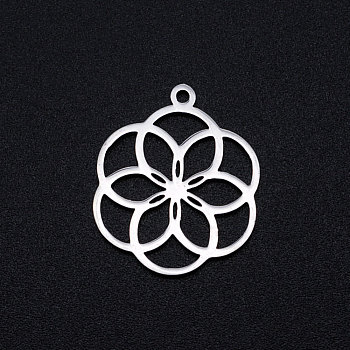 201 Stainless Steel Filigree Charms, Seed of Life/Sacred Geometry, Stainless Steel Color, 22.5x18.5x1mm, Hole: 1.5mm