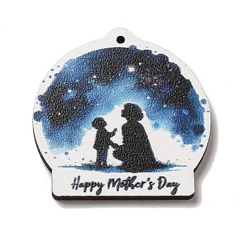 Mother's Day Theme Wooden Pendants, Human, 39.5x38.5x2.5mm, Hole: 1.6mm