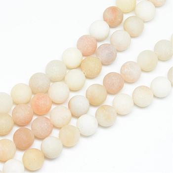 Natural White Jade Bead Strands, Dyed, Frosted, Round, Moccasin, 8~9mm, Hole: 1mm, about 46~48pcs/strand, 14.9 inch